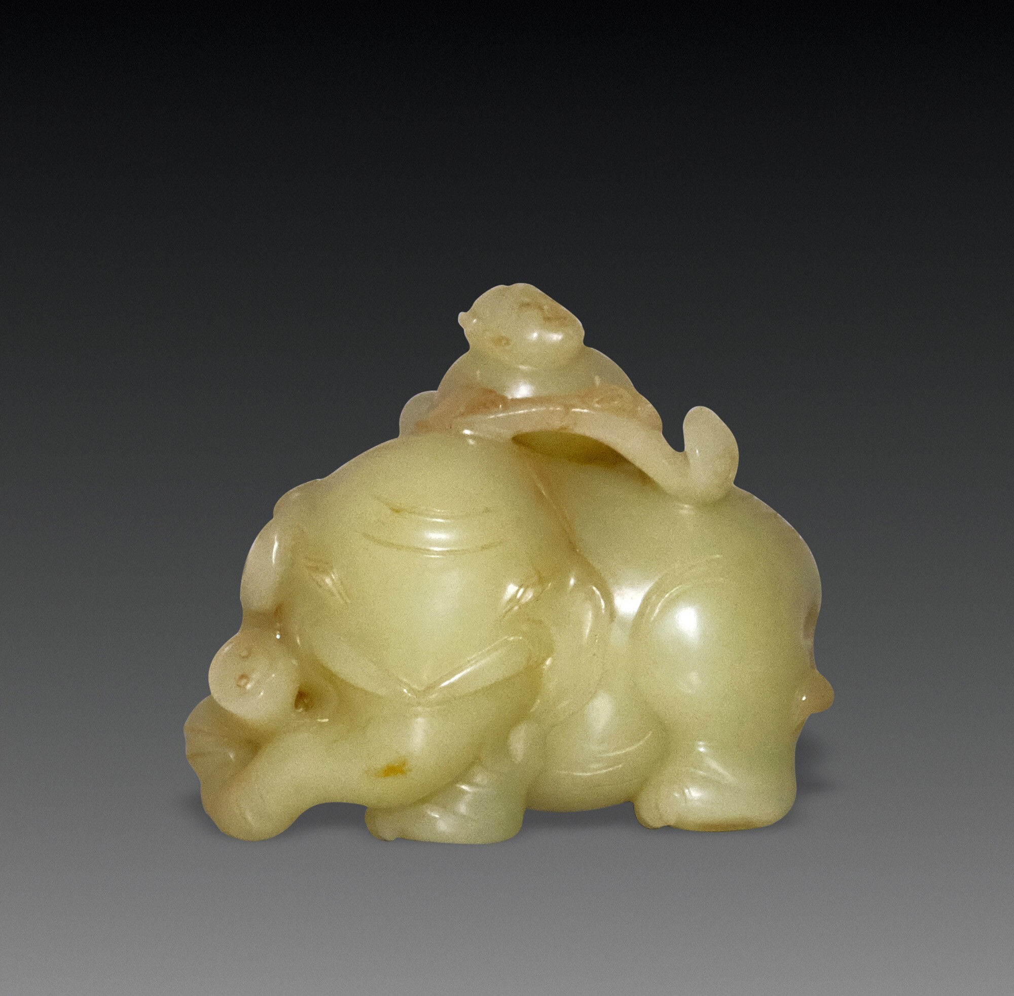 【ギフト】 中国文玩 和田黄玉「元宝童子」62mm 彫刻